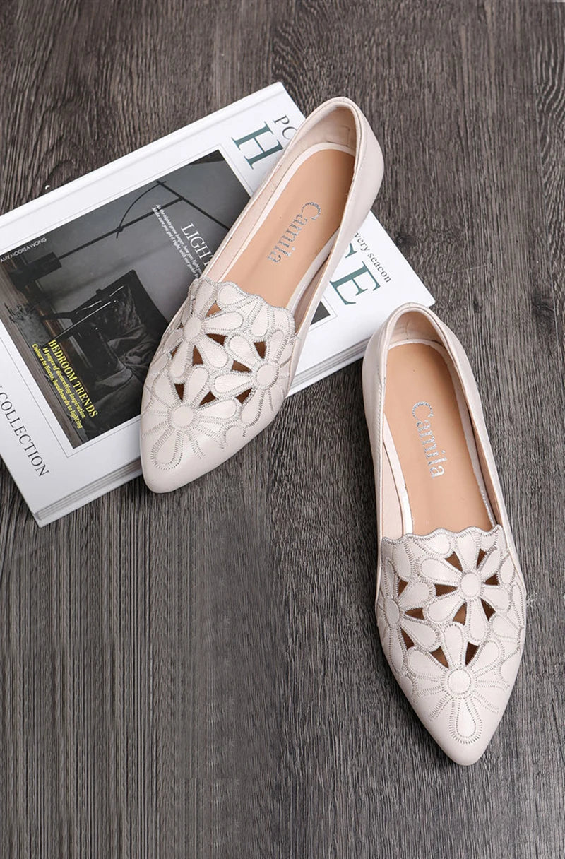 Mid Heel Leather Hollow Out Black Square Heel Shoes