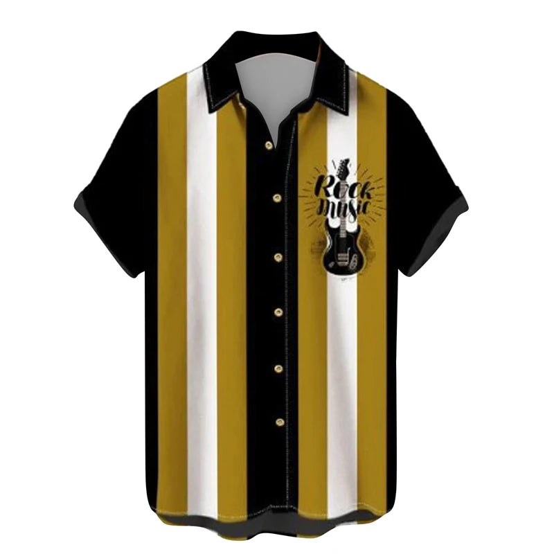 Music Guitar Print Short Sleeve V-Neck