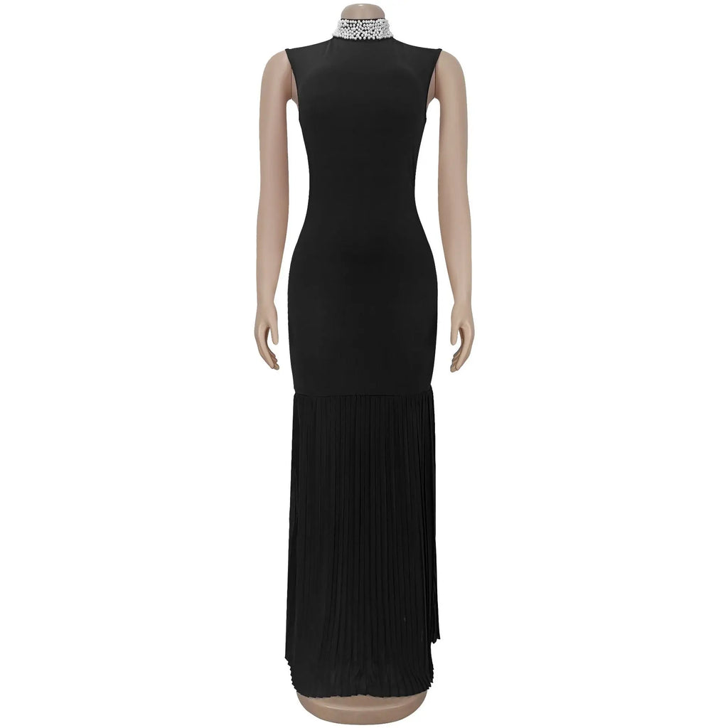 Elegant Party Patchwork Pleated Evening Dress