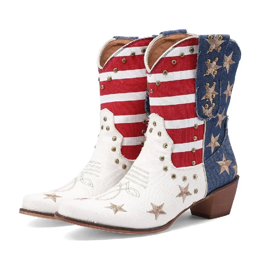 Star Spangled American Western Cowboy Ankle Boots