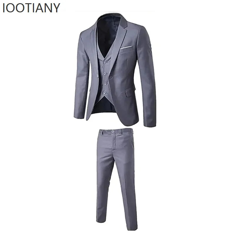 Slim Fit Business Casual Suit Vest Pants Three-piece Adult Men's Clothing Suit Formal Wedding Party Groom Role Playing Costume