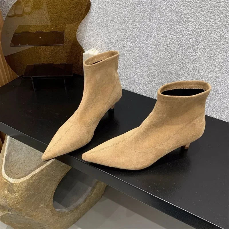 Elegant Back Zipper Pointed Toe Ankle Boots
