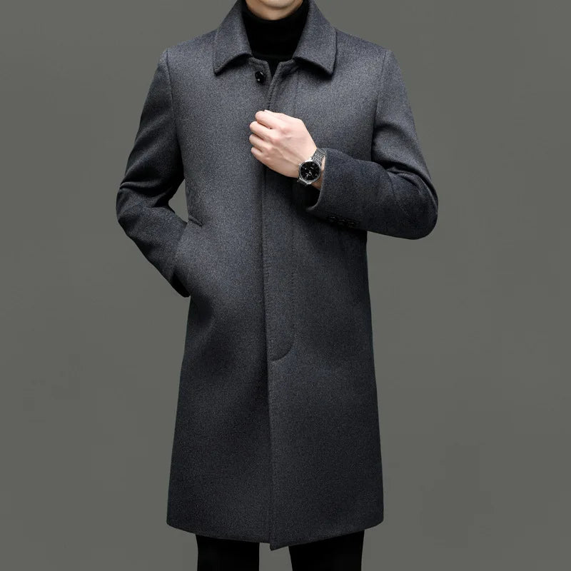 Wool Coat Solid Turn Down Collar