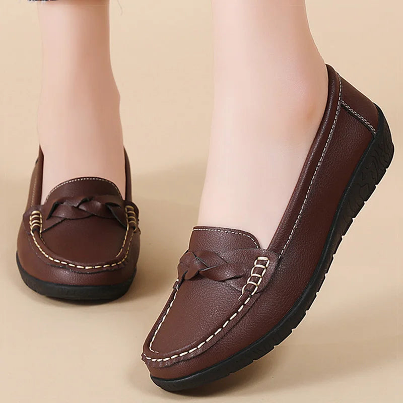 Women Soft Leather Casual Slip On Loafer