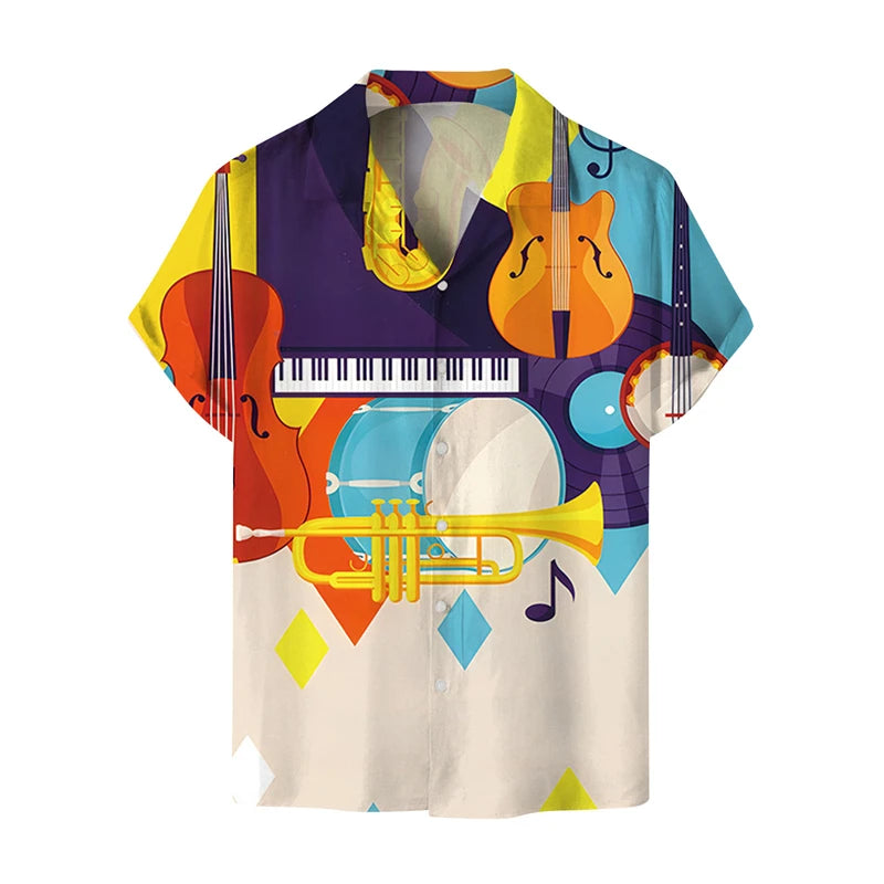 Music Guitar Print Short Sleeve V-Neck