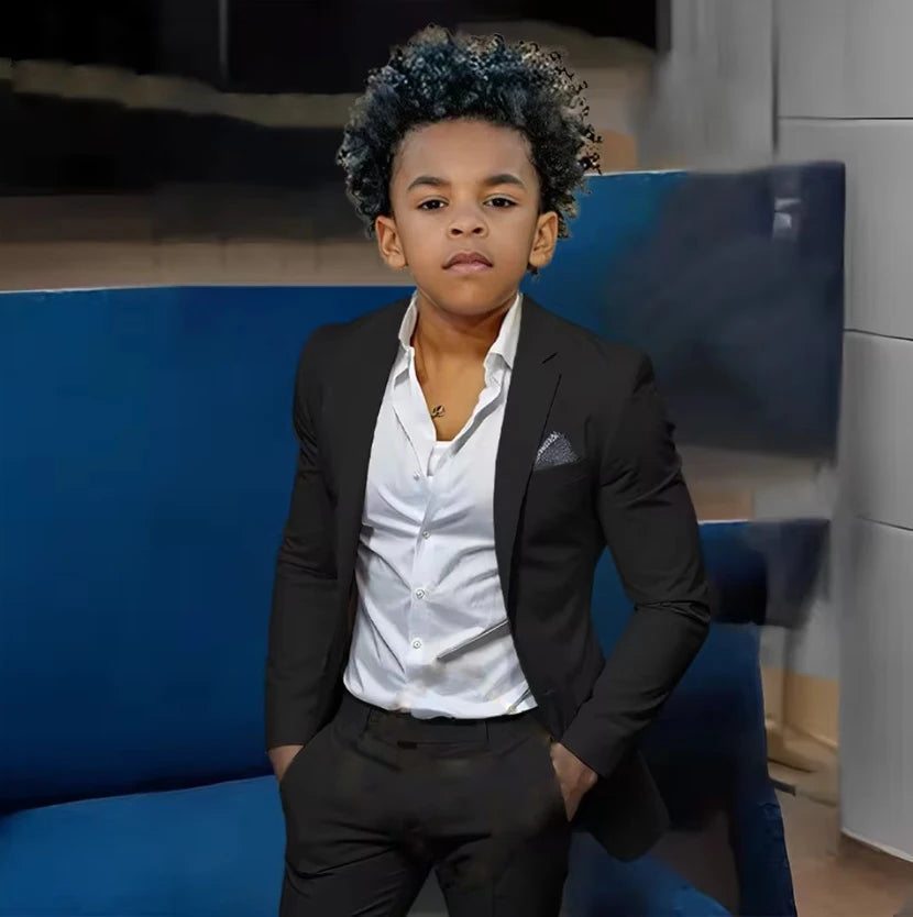 Boys Suits Suit (Jacket + Trousers) – Stylish Slim Fit Gold Single-Breasted Perfect for Weddings & Cocktail Parties