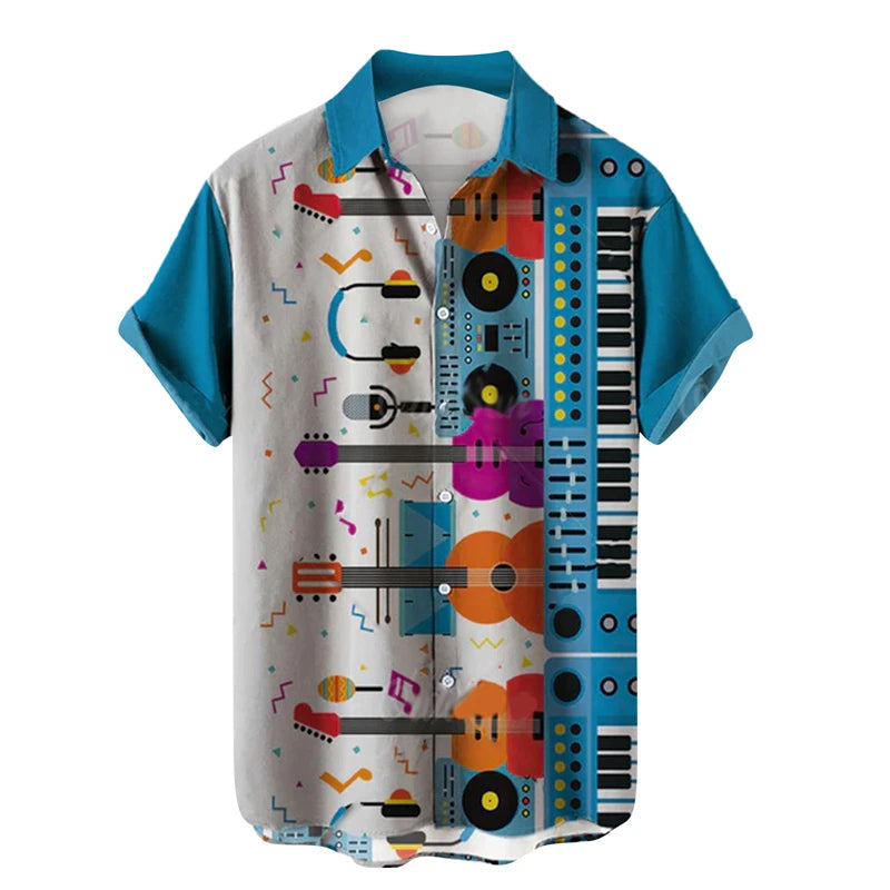 Music Guitar Print Short Sleeve V-Neck