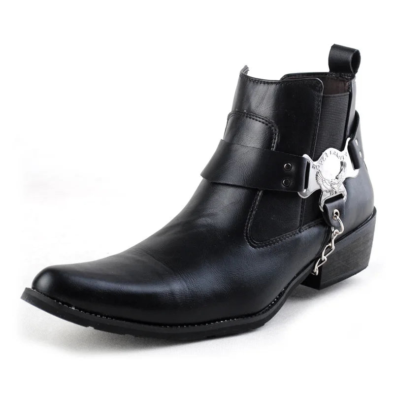Pointed Toe Leather Chelsea Ankle Botas