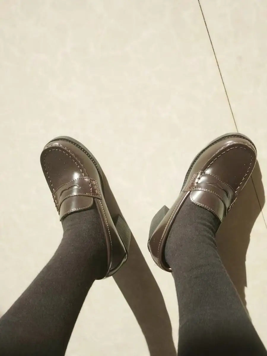 High Chunky Heel Women College Shoes Slip On Work Loafer jk style