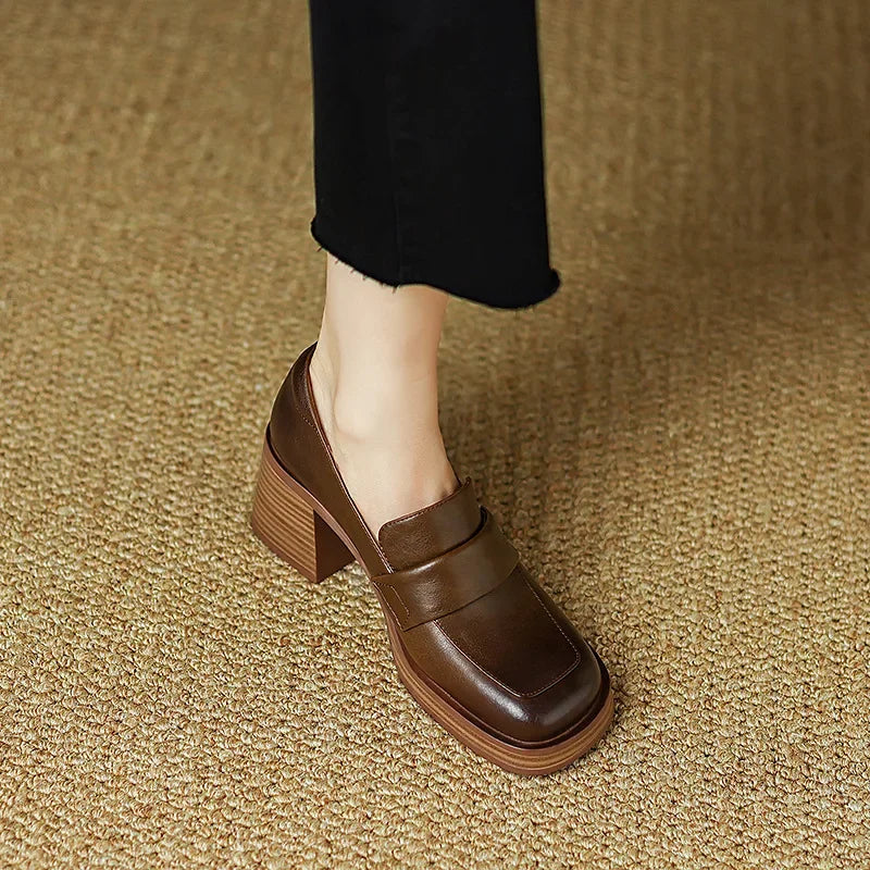 Retro British Style Thick High Leather Loafers