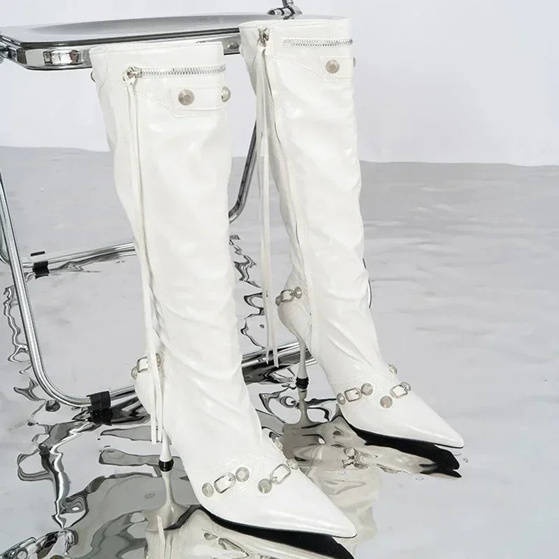 Sexy Pointed Toe Knee High Zapatos Mujer Chelsea Boots Pumps