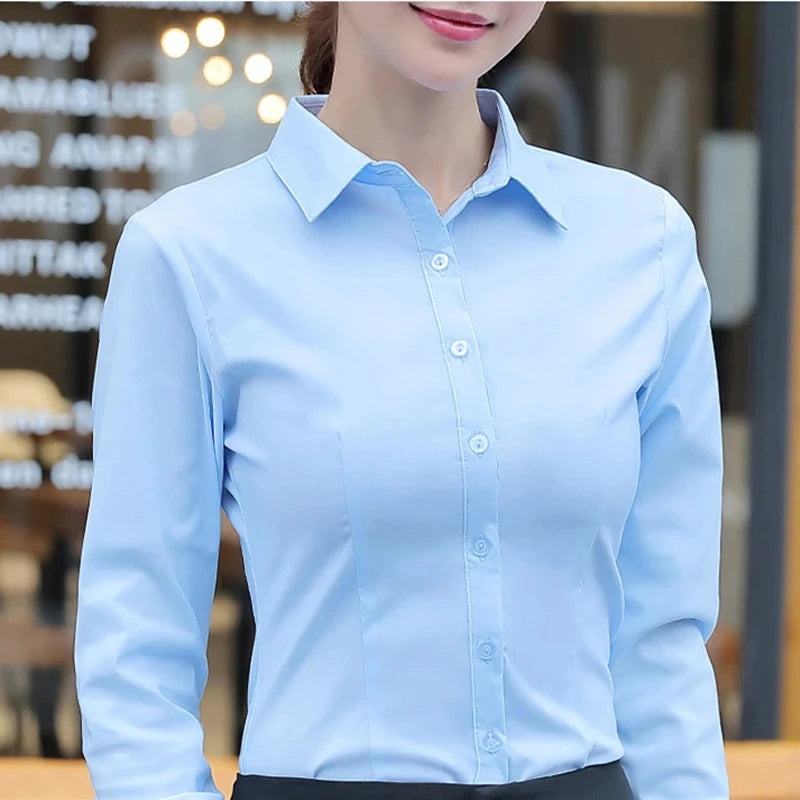 Elegant White Blouses Shirt Long Sleeve