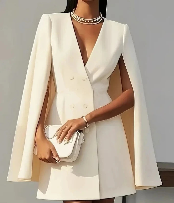 Elegant Double Breasted Shawl Cape Style Commuting Dresses