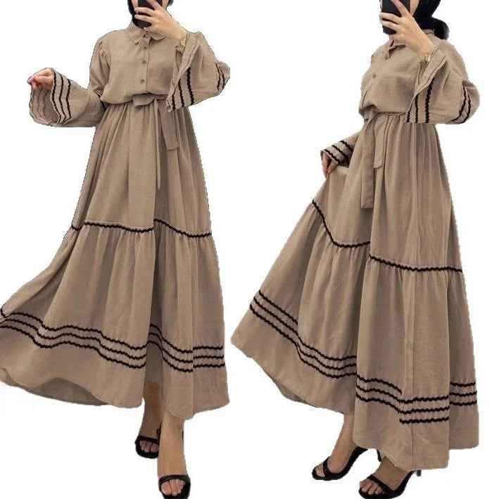 Muslim Style Turn-down Collar Casual Dresses