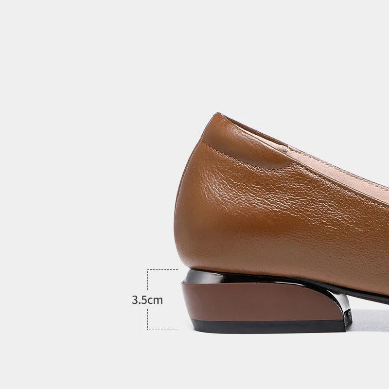 Mid Heel Leather Hollow Out Black Square Heel Shoes