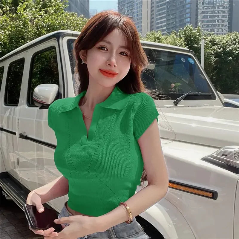 Polo Shirts Plain Sexy Pink Slim Tee Coquette shirts