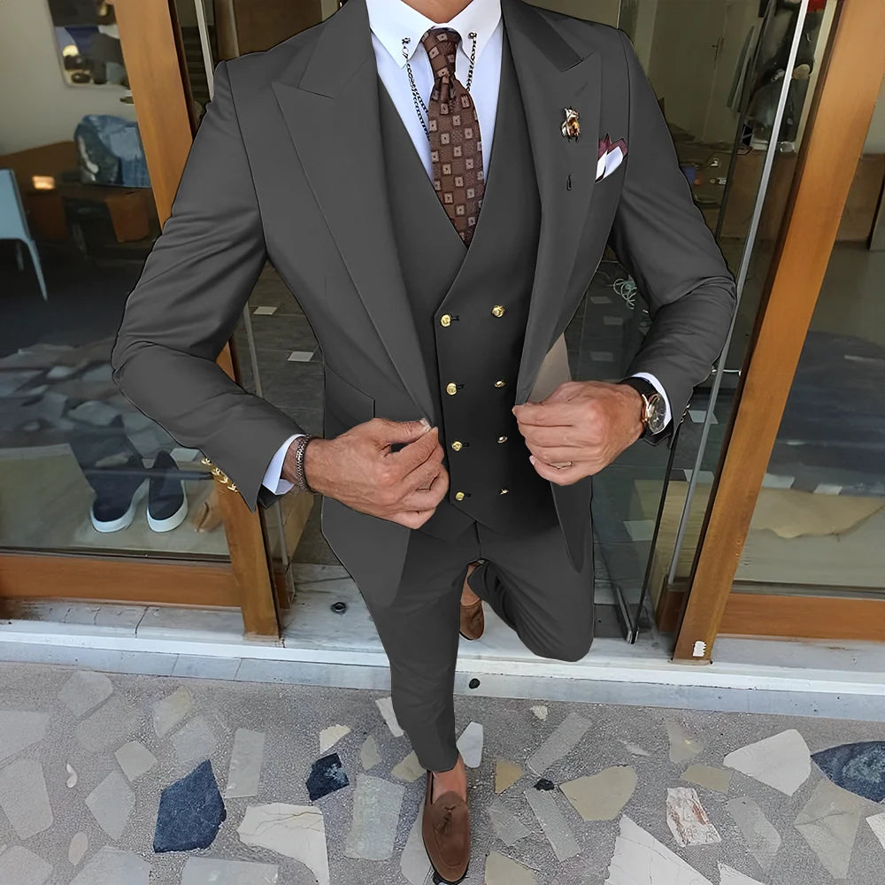 Elegant  3-piece Set (Tuxedo Pants Vest) Formal Peaked Collar Custom Suit