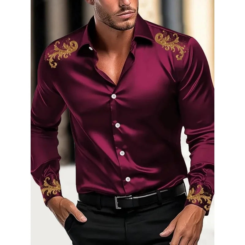 Casual Shirts Black White Burgundy Green Long Sleeves Lapel Clothing