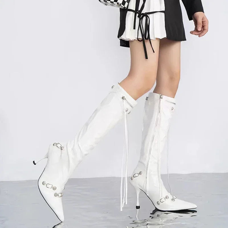 Sexy Pointed Toe Knee High Zapatos Mujer Chelsea Boots Pumps