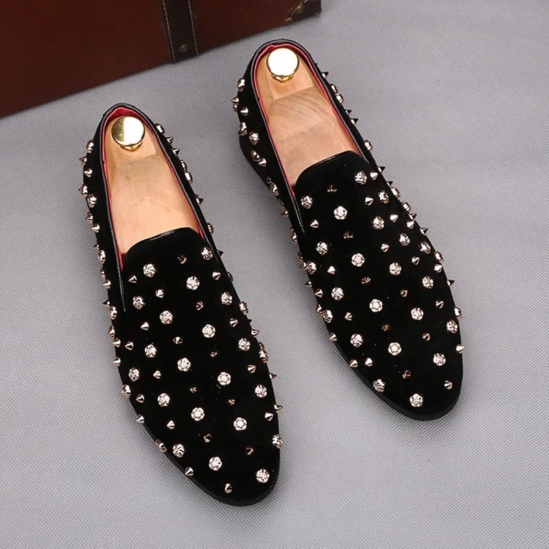 British Pointed Punk Rivet Loafers