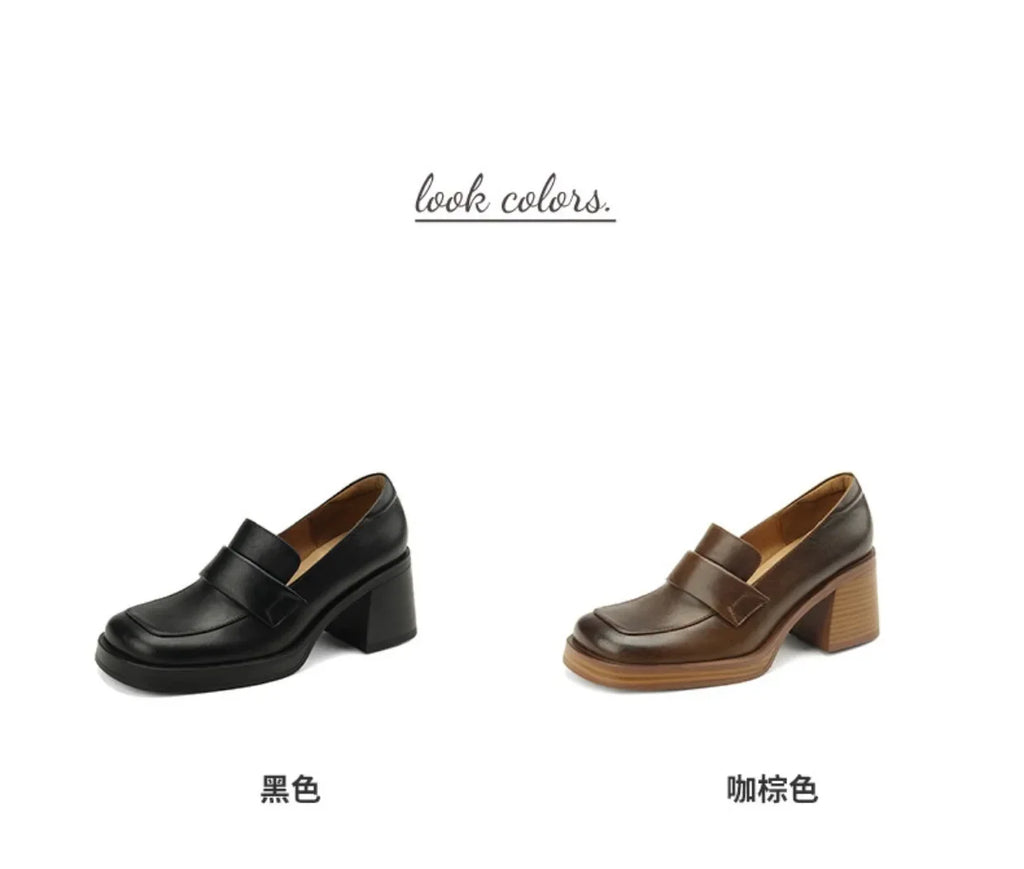 Retro British Style Thick High Leather Loafers