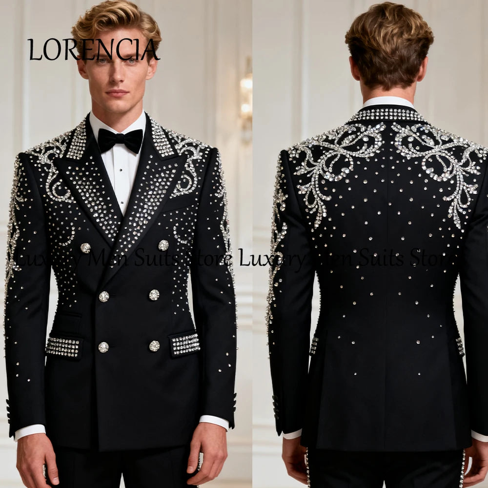 2 Pieces Slim Fit Suits Double Breasted Tuxedos Crystal Customized Blazer Pants zomerset heren
