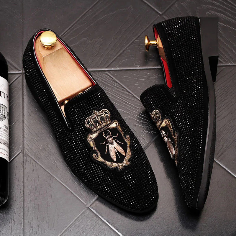 Pointed Rivet Embroidery Rhinestone Casual Loafers