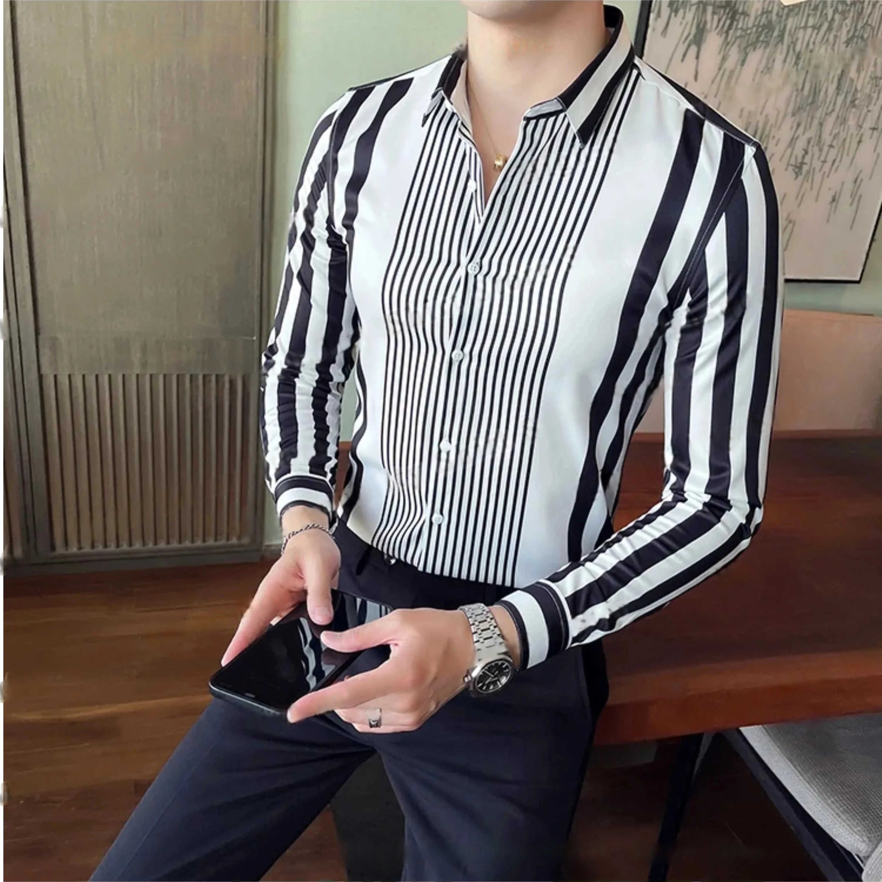 British Style Striped Long Sleeve Shirts