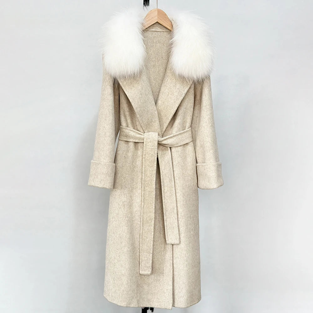 Fox Fur Collar Elegant Double-sided Wool Blend Coat Cashmere Wool Jacket