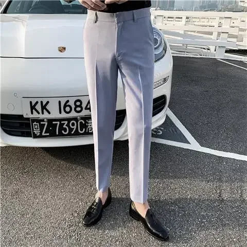 Slim Fit Tressed Suit Trousers White