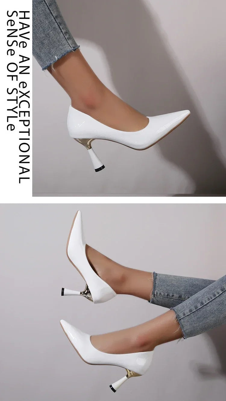 Elegant Heeled Pointed Toe Leather Heels