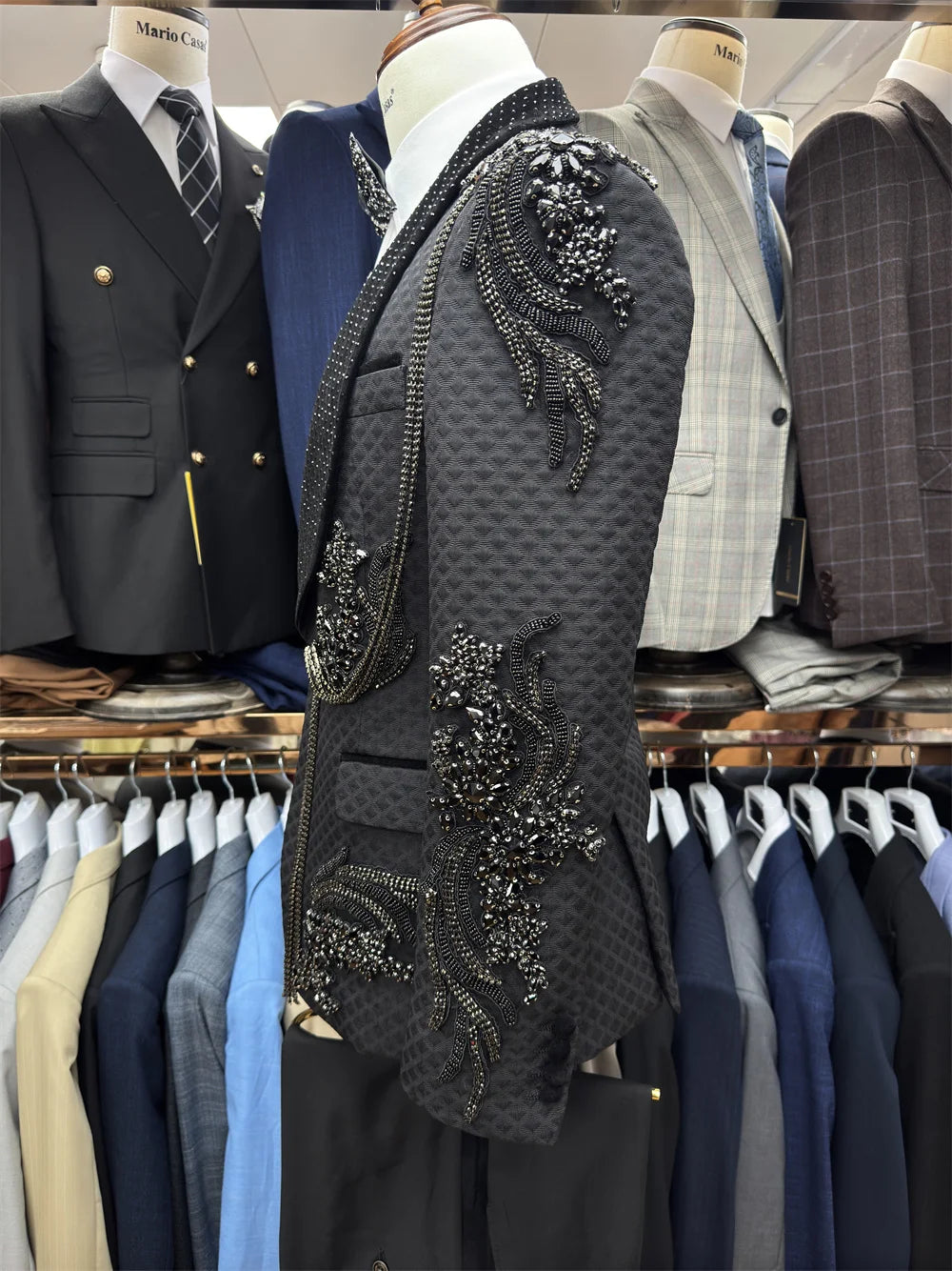 Black Elegant Men's Suit Hot Sale Single Breasted Handsome Formal Banquet Luxurious Jacket Vest Pants Groom Wear