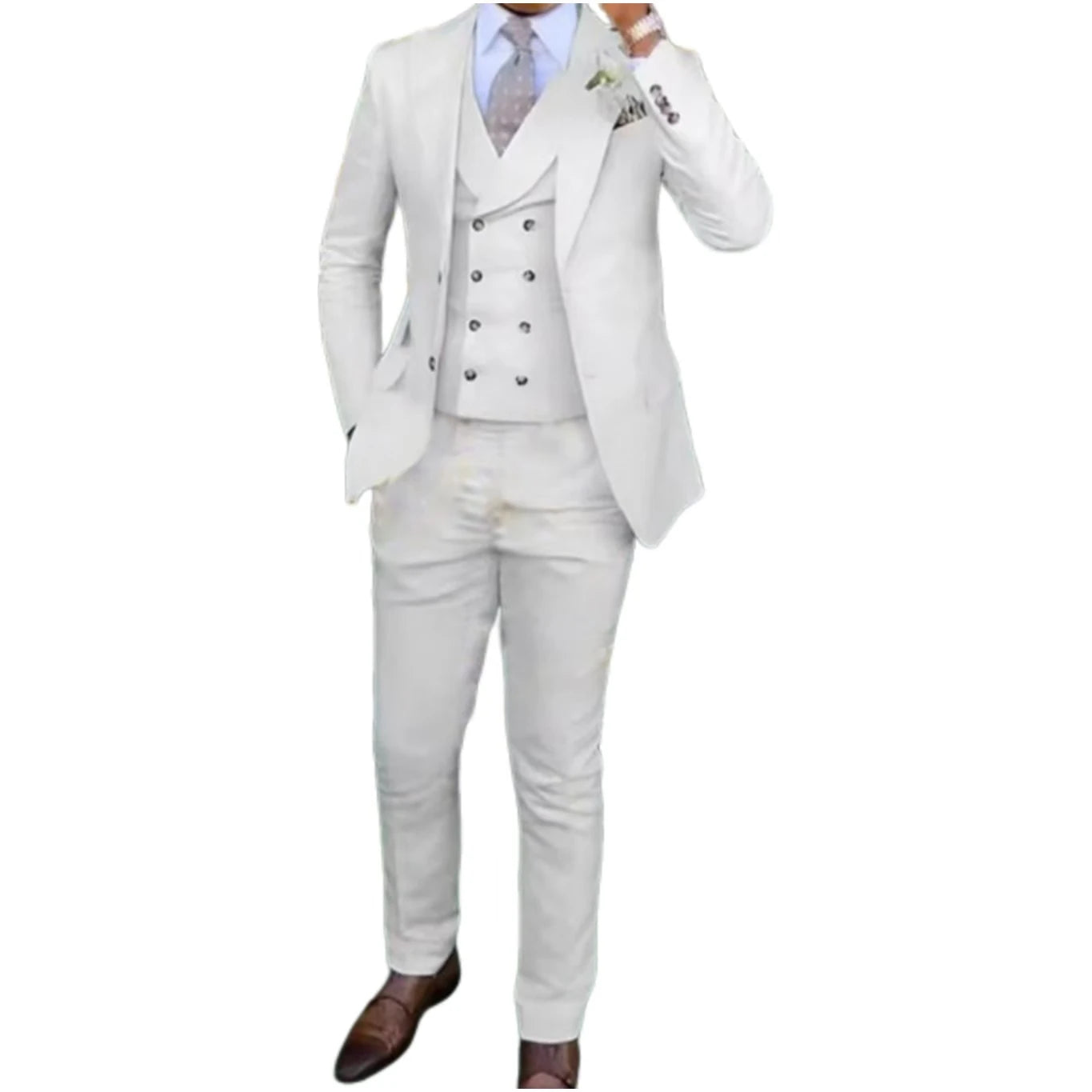 Men's Slim-Fit Three-Piece Suit，Three-Piece set of Vest, Blazer and Trousers，Ideal for Weddings, Business and Formal Occasions