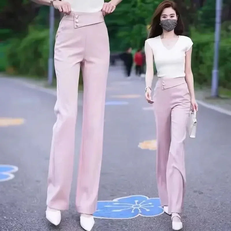 Classic Aesthetic Chic and Elegant Slacks Women's Flare Trousers Pants