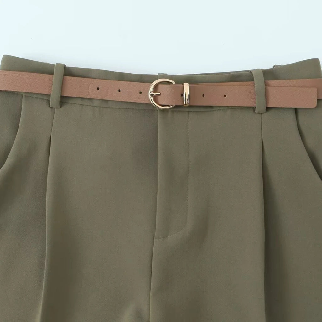 Women's Belted Pleated High Waist Trousers