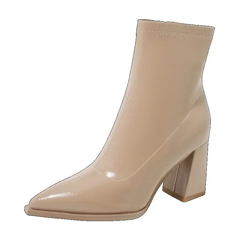 Pointed Toe Thick Heel French Ankle Boots
