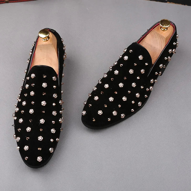 British Pointed Punk Rivet Loafers