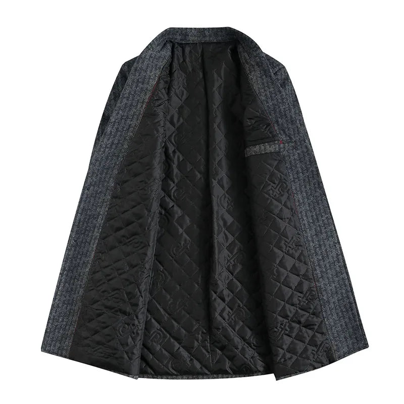 Mid-Length Fashionable, Stylish, Versatile and Casual Herringbone Cotton Coat