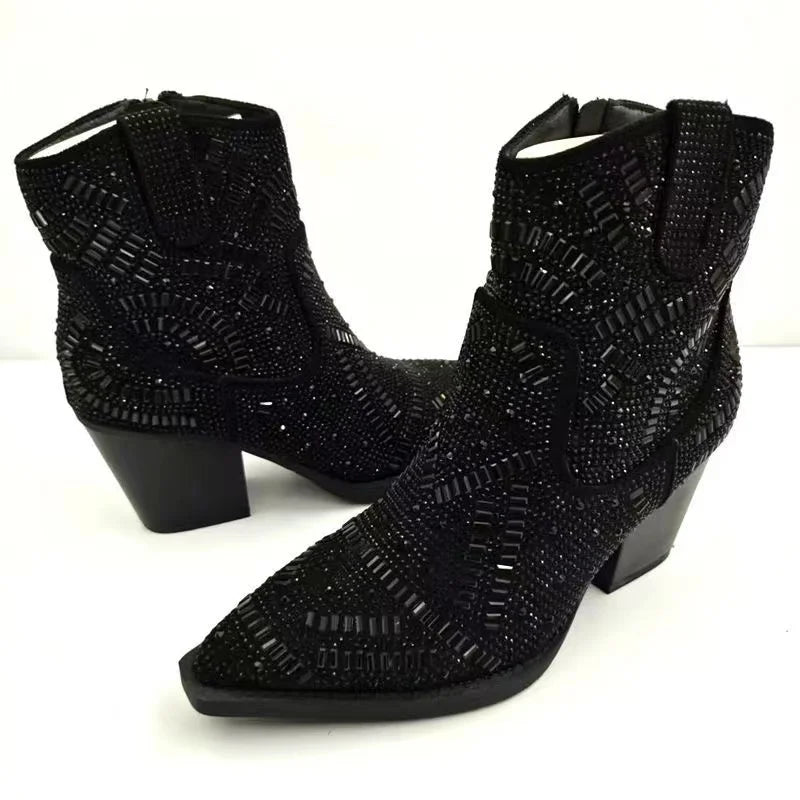 Full Diamond Style Pointed Toe Chelsea Boots