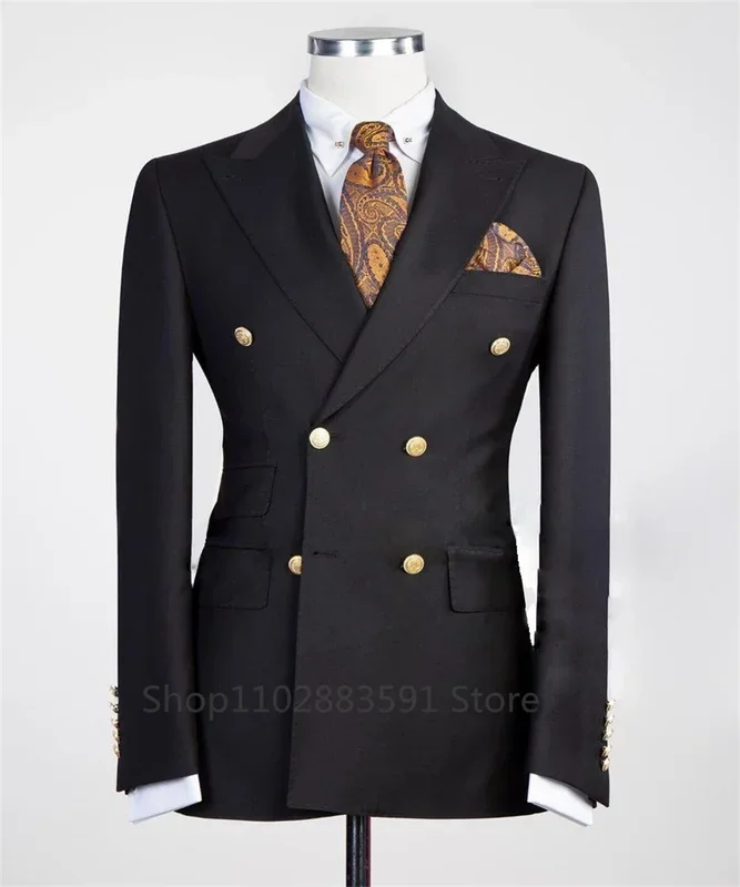 Suit For Mens Groom's Wedding 1 Pieces Slim Fit Blazer Wide Shawl Lapel Luxury Men Suit Custom Made Tuxedo Gold Button