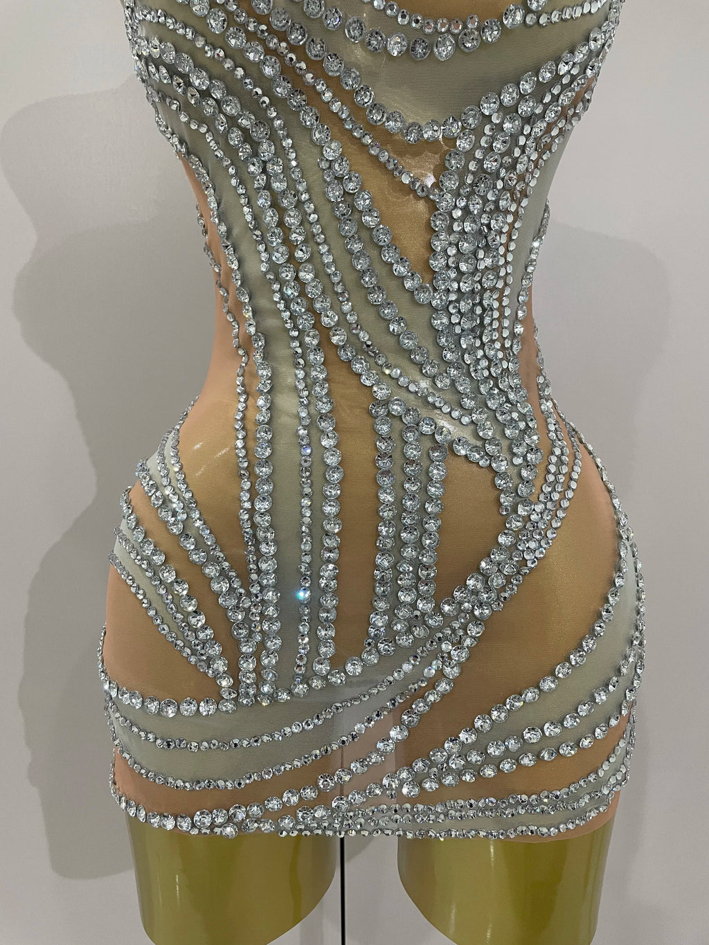 Luxury Sparkly Crystals See Through Mini Dress