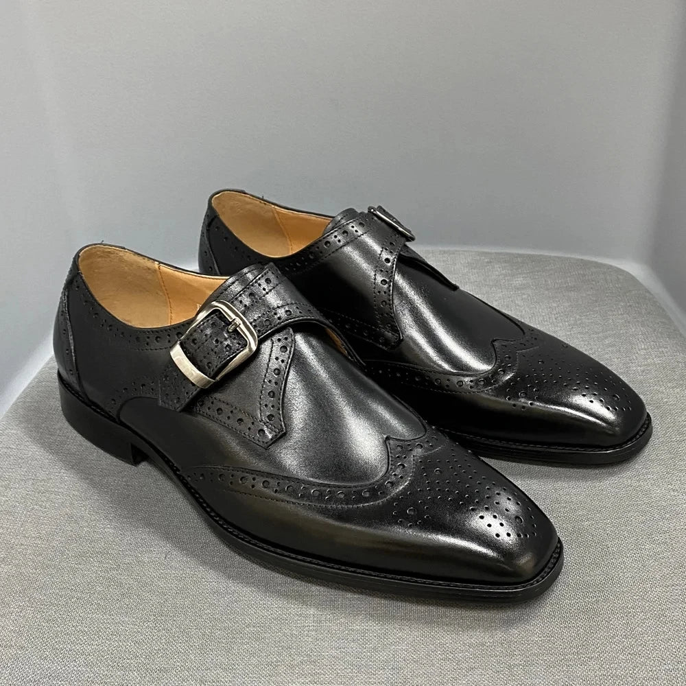 Genuine Leather Pointed Toe Buckle Loafers