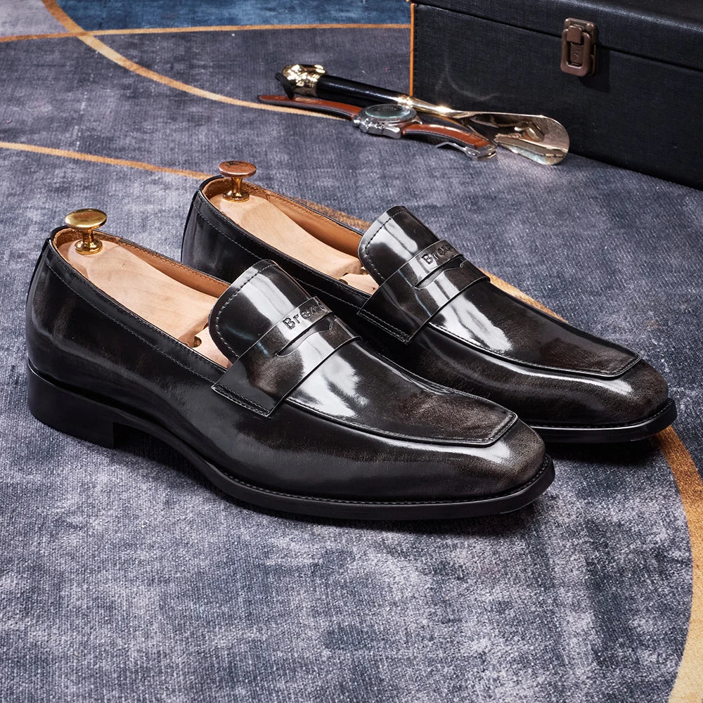 Hand-Stitched Genuine Leather Slip-On Loafers