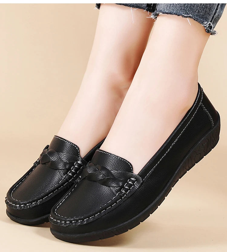 Women Soft Leather Casual Slip On Loafer