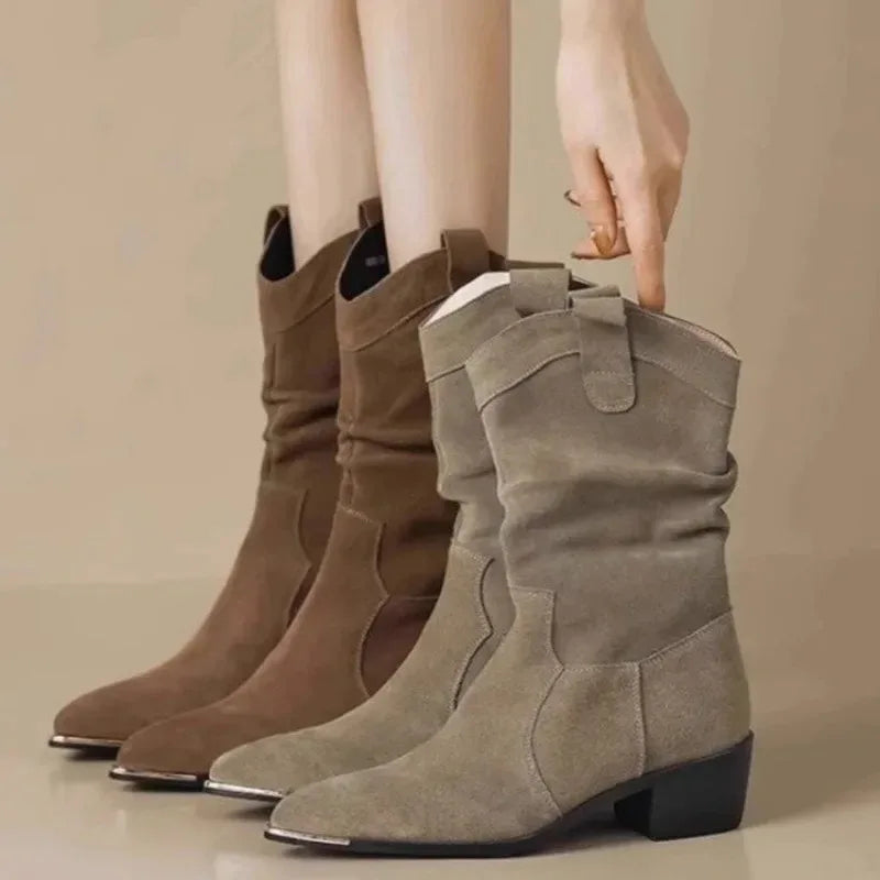 Classic Suede Pointy Toe Chelsea Wedge Heel Ankle Boots