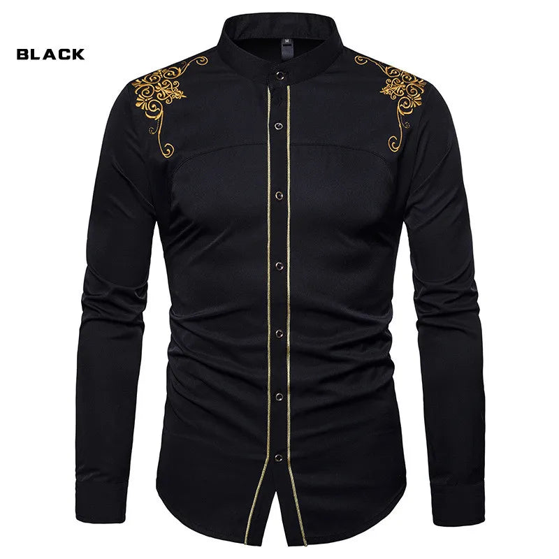 England Embroidery Long Sleeve Lapel Single-breasted Casual Dress Shirts