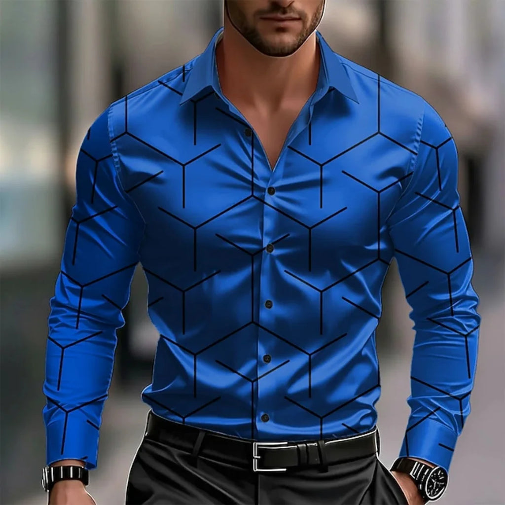 Men's Long-Sleeved Shirt With Checkered Collar