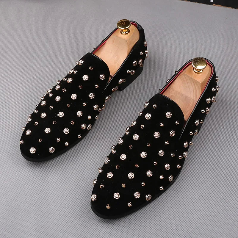 British Pointed Punk Rivet Loafers