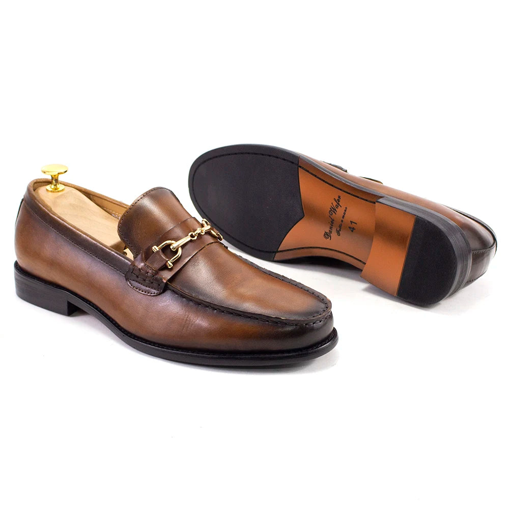 Handmade Genuine Leather Metal Chain Loafers