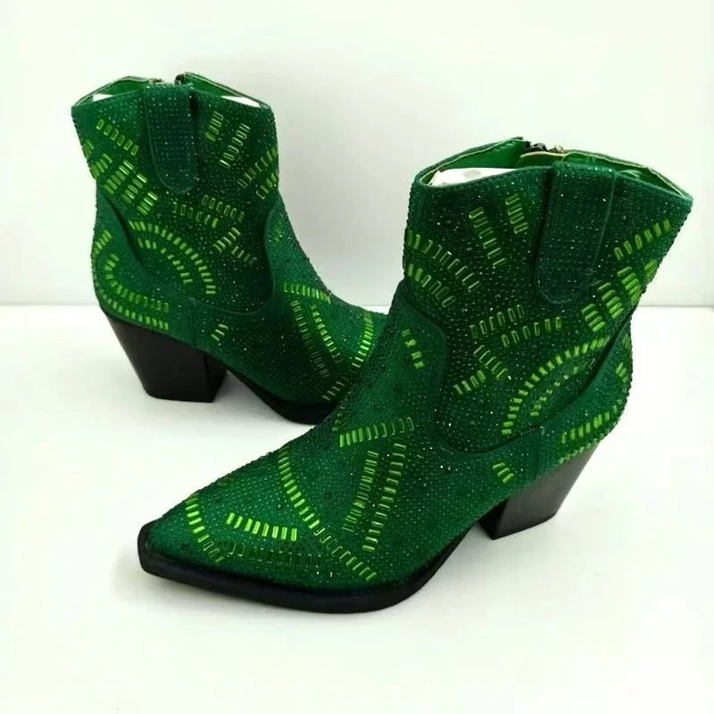 Full Diamond Style Pointed Toe Chelsea Boots